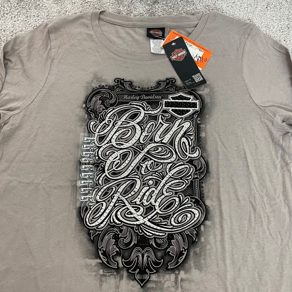 Harley Davidson Top Womens Large Rhinestone Y2K Biker Born To Ride NWT